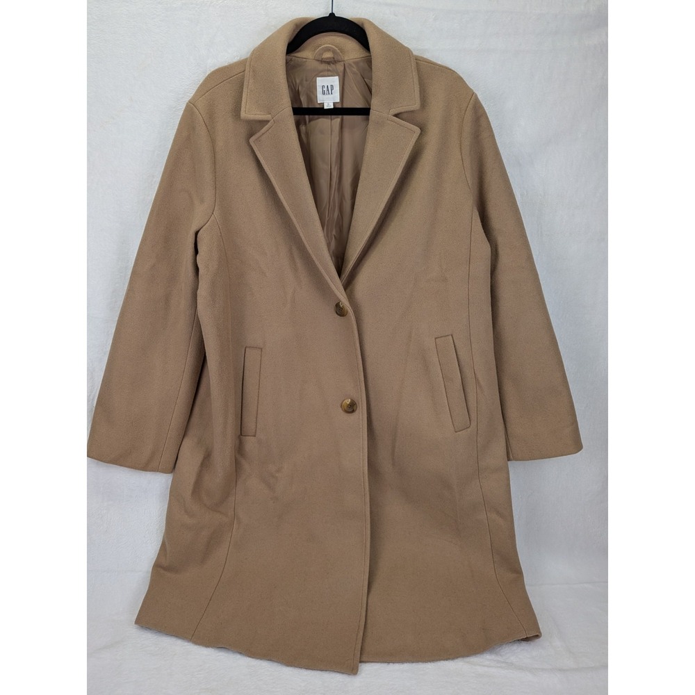 GAP Wool Blend Topcoat Women XL Camel Classic Academia 90s Minimalism Old Money